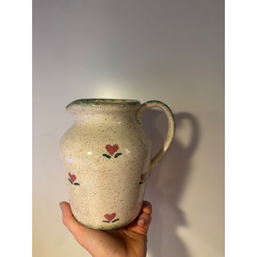 Vintage Speckled Ceramic Heart Pitcher Cottagecore Farmhouse Vase Rustic‎ Decor